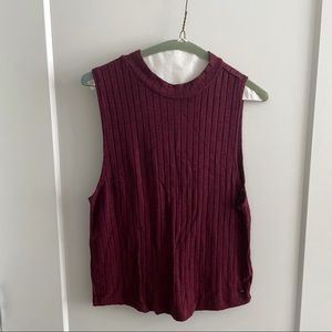 Knit high neck burgundy tank top